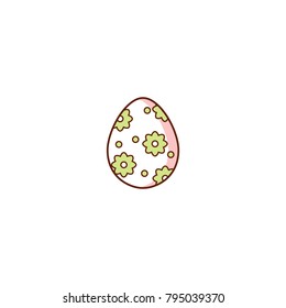 vector flat easter chicken egg icon. Spring holiday decorated festive symbol, flowers print for your design. Isolated illustration on a white background