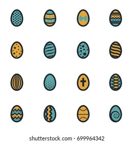 Vector flat easter icons set on white background
