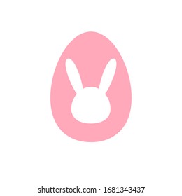 Vector flat easter white rabbit bunny head silhouette in pink egg isolated on white background