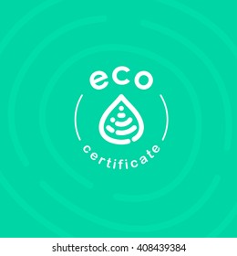 Vector flat eco product emblem. Ecological cosmetic sign. Eco badge. Finger stamp. Natural product line. Nature certificate quality. Leaf, drop icon. Eco symbol. Natural cosmetics. Eco friendly logo.