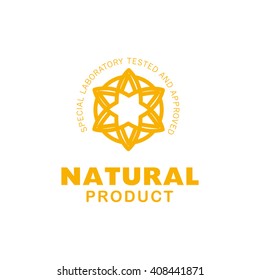 Vector flat eco product emblem. Ecological cosmetic sign. Eco badge, symbol. Natural product line. Nature certificate quality. Flower icon. Natural cosmetics. Eco friendly logo. Bio organic product.
