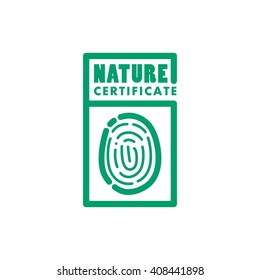 Vector flat eco product emblem. Ecological cosmetic sign. Eco badge, symbol. Finger stamp. Natural product line. Nature certificate quality. Natural cosmetics. Eco friendly logo. Bio organic product.