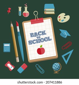 Vector Flat Education and School Supplies Icon Set. 