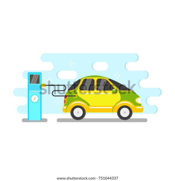 Vector Flat Electric Car Charging Charging Stock Vector Royalty Free 751044337 Shutterstock