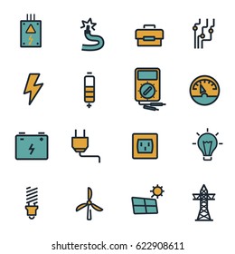 Vector flat electricity icons set on white background