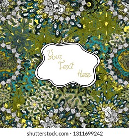 Vector. Flat elements. Seamless pattern Print. Design. Tender fabric pattern. Doodles white, black and green on colors.