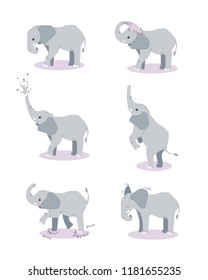 Vector Flat Elephant In Different Poses