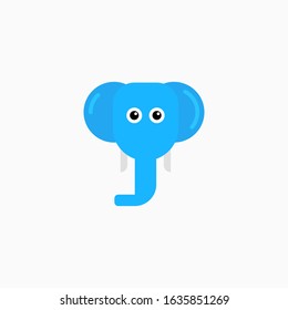 Vector Flat Elephant's face isolated. Cartoon style illustration. Animal's head logo. Object for web, poster, banner, print design. Advertisement decoration element.