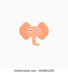 Vector Flat Elephant's face isolated. Cartoon style illustration. Animal's head logo. Object for web, poster, banner, print design. Advertisement decoration element.