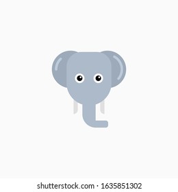 Vector Flat Elephant's face isolated. Cartoon style illustration. Animal's head logo. Object for web, poster, banner, print design. Advertisement decoration element.