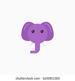 Vector Flat Elephant's face isolated. Cartoon style illustration. Animal's head logo. Object for web, poster, banner, print design. Advertisement decoration element.