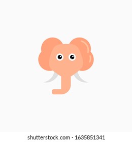 Vector Flat Elephant's face isolated. Cartoon style illustration. Animal's head logo. Object for web, poster, banner, print design. Advertisement decoration element.