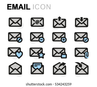 Vector flat email icons set on white background