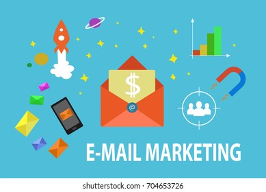 Vector flat email marketing illustration. Profit email marketing strategy banner.
