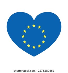 Vector flat European Union flag heart isolated on white background