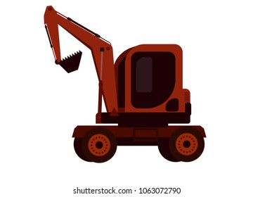 Vector flat excavator on wheels