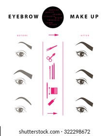 Vector flat eyebrow make up illustration. Cosmetics icons and make up elements template isolated on white background.