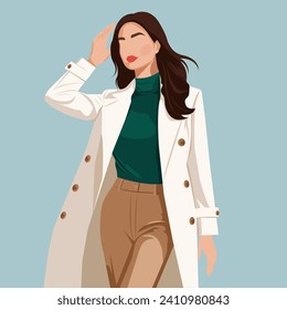 Vector flat faceless illustration of a beautiful woman in stylish spring clothes.
