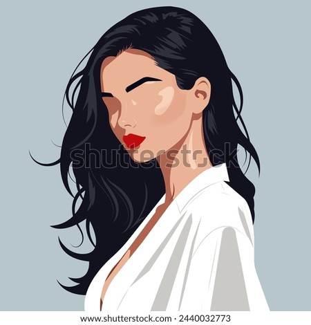 Vector flat faceless portrait of a beautiful sexy young woman of European appearance in a classic white oversized shirt.
