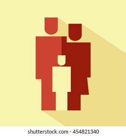 Vector flat family icon. Isolated with long shadow. Geometrical red parents symbol for your web site design, logo, app, UI.