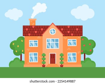 Vector flat family suburban home. For web design and interface applications, as well as infographics.