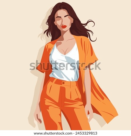 Vector flat fashion illustration of a young beautiful young woman in comfortable stylish summer clothes.

