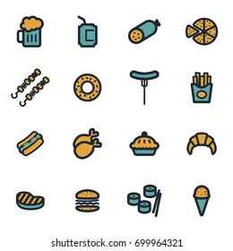 Vector flat fastfood icons set on white background