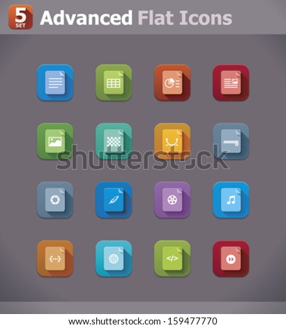 Vector flat file type and format icon set