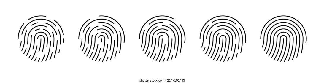 Vector flat fingerprints icon set. Different fingerprints. Touch ID. Personal identification. Thumbprint icon collection. Person identification. Vector EPS 10