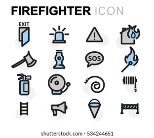 Vector flat firefighter icons set on white background