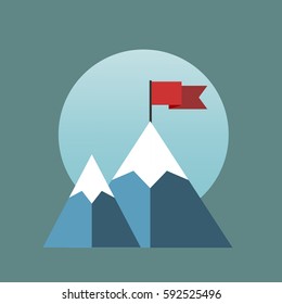 Vector flat flag on mountain. 