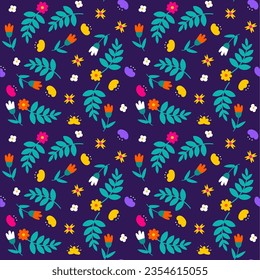 Vector flat floral seamless pattern