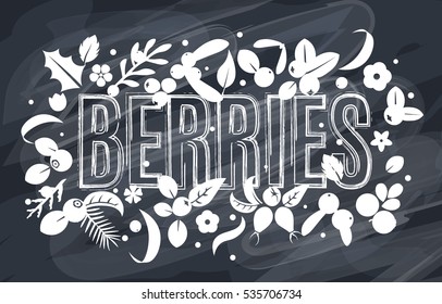 Vector flat flowers, leaves and berries color silhouette background. Creative cute bright beautiful design for stickers, labels, tags, greeting cards, posters and banner design