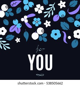 Vector flat flowers, leaves and berries color silhouette background. Creative cute bright beautiful design for stickers, labels, tags, greeting cards, posters and banner design 