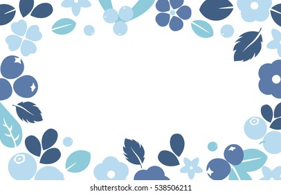 Vector flat flowers, leaves and berries frame color silhouette background. Cute soft design for stickers, labels, tags, gift wrapping paper, greeting cards, posters and banner design