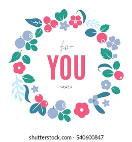 Vector flat flowers, leaves and berries color silhouette background. Creative cute bright beautiful design for stickers, labels, tags, greeting cards, posters and banner design