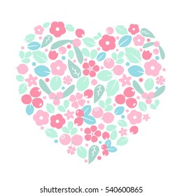 Vector flat flowers, leaves and berries color silhouette background. Creative cute pastel beautiful design for stickers, labels, tags, greeting cards, posters and banner design