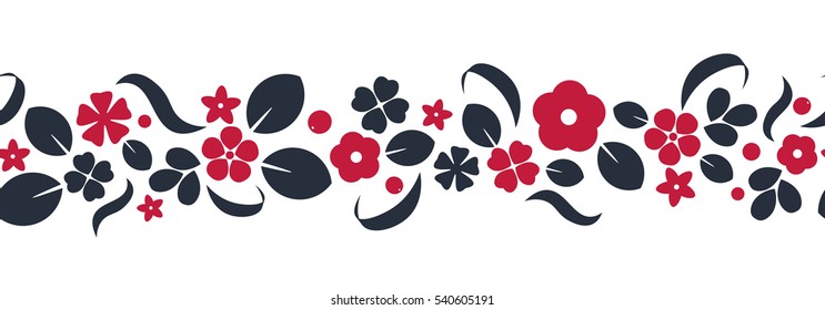 Vector flat flowers, leaves and berries color silhouette ornament. Creative design illustration for stickers, labels, tags, greeting cards, posters and banner design