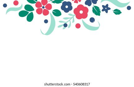 Vector flat flowers, leaves and berries color silhouette background. Creative design illustration for stickers, labels, tags, greeting cards, posters and banner design