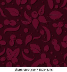 Vector flat flowers, leaves and berries silhouette seamless pattern. Cute soft color design for stickers, labels, tags, gift wrapping paper, greeting cards, posters and banner design
