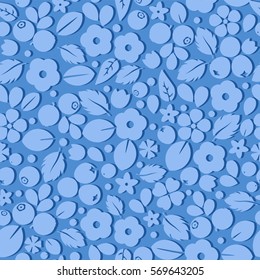 Vector flat flowers, leaves and berries silhouette seamless pattern. Cute soft color design for stickers, labels, tags, gift wrapping paper, greeting cards, posters and banner design