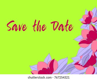 Vector flat flowers, leaves color background. Creative cute bright beautiful design for stickers, labels, tags, greeting cards, posters and banner design