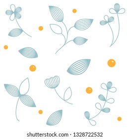 Vector flat flowers, leaves and red berries on the white background seamless pattern. Cute design for gift wrapping paper, greeting cards, posters and banner design 