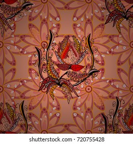 Vector flat flowers seamless pattern. Design gift wrapping paper, greeting cards, posters and banner design. Flowers on pink, orange and neutral colors.