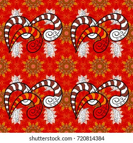 Vector flat flowers seamless pattern. Design gift wrapping paper, greeting cards, posters and banner design. Flowers on red, orange and white colors.