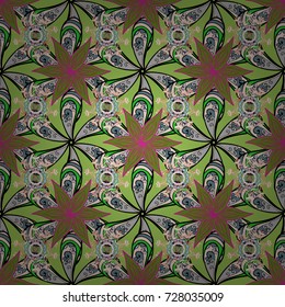 Vector flat flowers seamless pattern. Design gift wrapping paper, greeting cards, posters and banner design. Flowers on green, neutral and black colors.