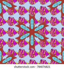 Vector flat flowers seamless pattern. Design gift wrapping paper, greeting cards, posters and banner design. Flowers on neutral, magenta and yellow colors.