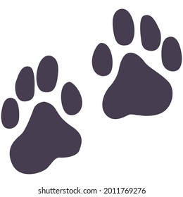 Vector flat foot prints of dog or cat steps. Illustration isolated on white background. Dog or cat paw. Concept of pet store logotype, trail wild beast, imprint of the paw, wildlife