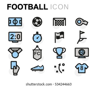 Vector flat football icons set on white background