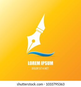 vector flat Fountain pen icon with transparent shadow isolated on orange background. vector blogger, designer or writer flat modern design style logo template with nib